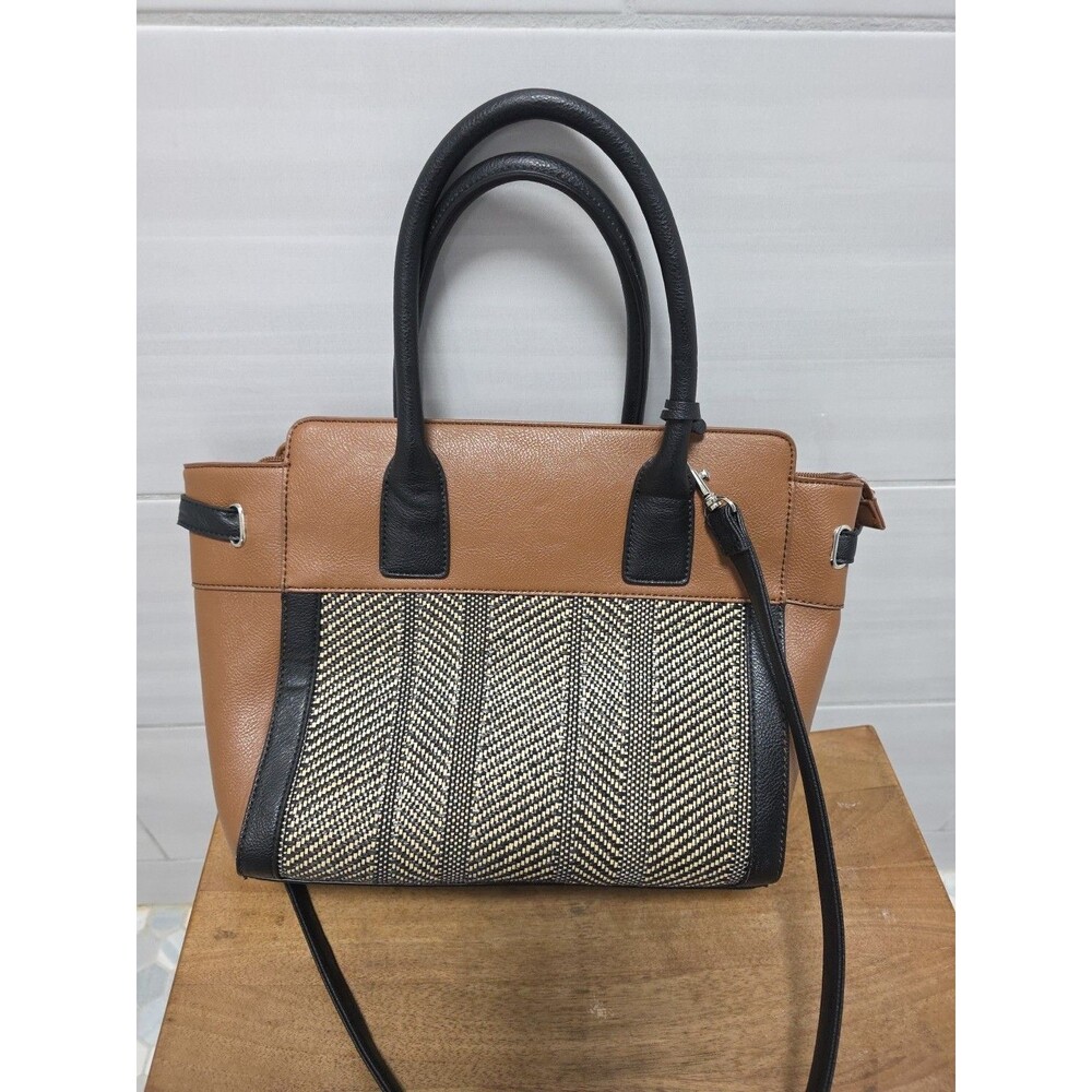 Nine West Brown and Black Handbag with Woven Pattern